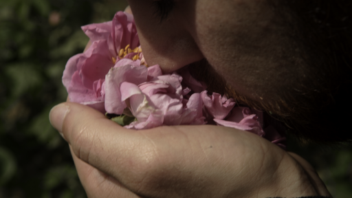 Abdulkader riecht an einer Rose