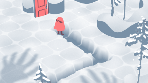 Ein Geist, der durch den Schnee zu einer Tür gelangt