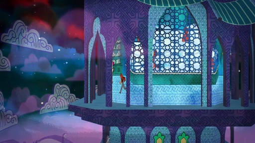 Zig court dans un château fantastique en 2D aux inspirations arabes