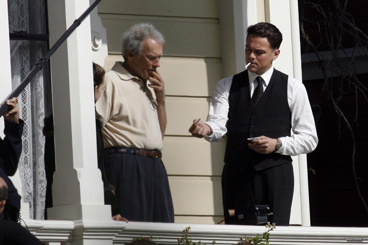 Clint Eastwood et Leonardo Di Caprio sur le tournage de J. Edgar (2011)