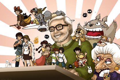 Hayao Miyazaki entouré de ses créations