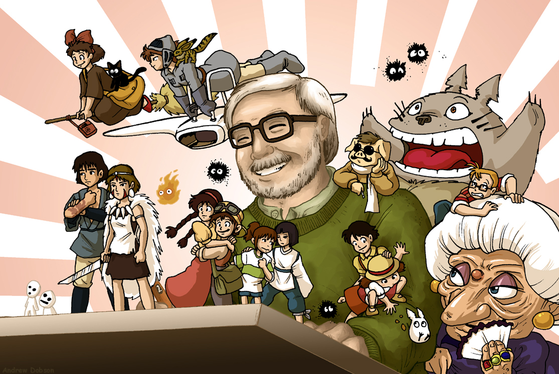 Hayao Miyazaki entouré de ses créations Hayao Miyazaki entouré de ses créations