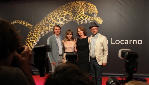 Ruby Sparks, Piazza Grande, from left: Paul Dano actor, Zoe Kazan actress, Valerie Faris, director, Jonathan Dayton, director
