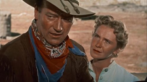 John Wayne et Geraldine Page dans Hondo, l'homme du désert de John Farrow